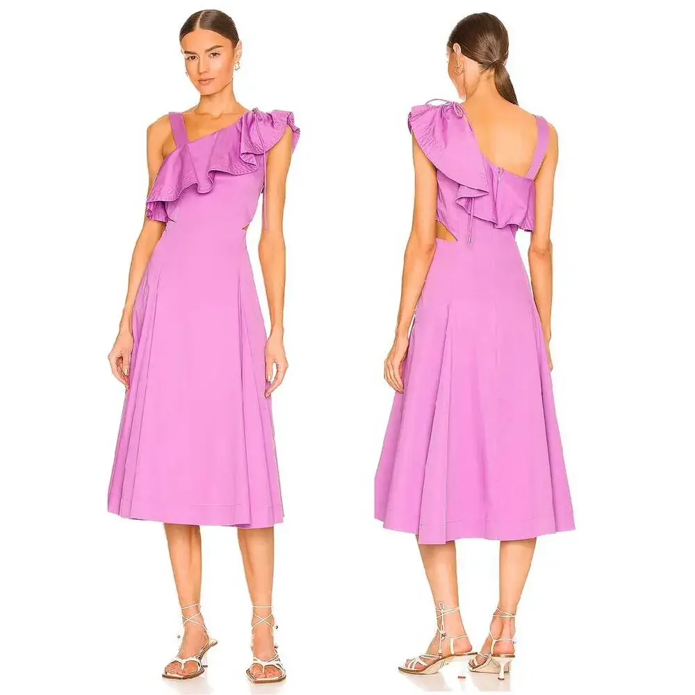 VERONICA BEARD NWT Beilla One Shoulder Midi Dress Orchid Size 12 Wedding Guest